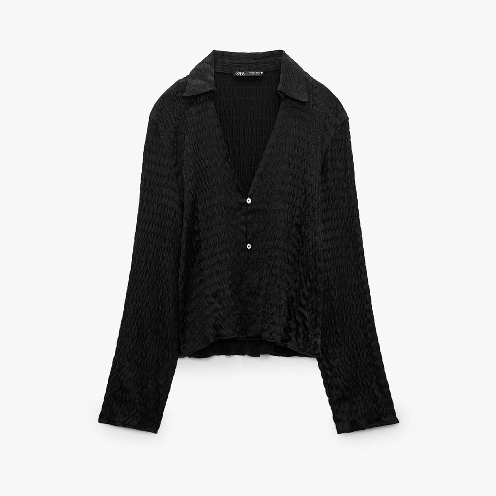 Zara satin effect black bell sleeve blouse